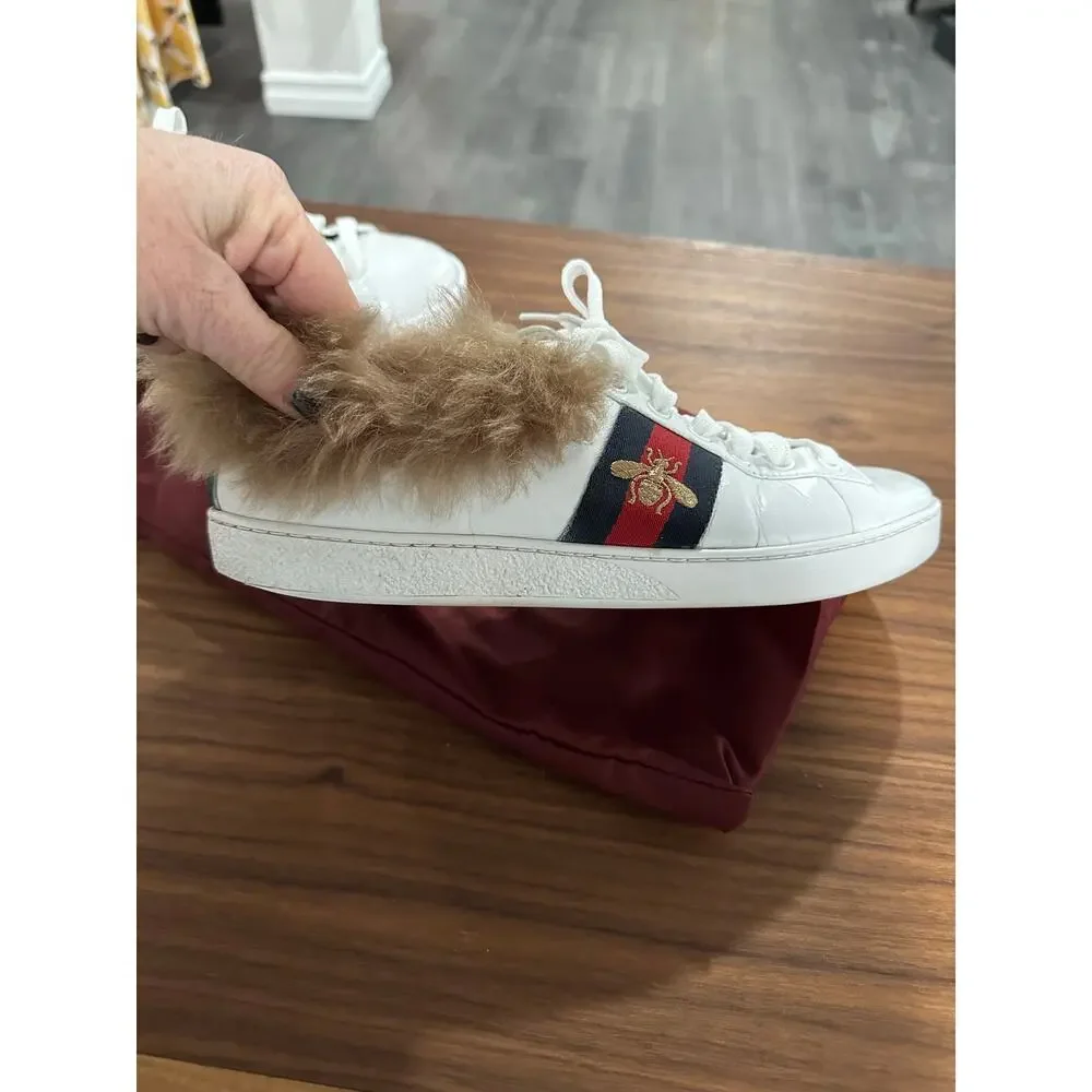 Gucci Ace Sneakers with Genuine Fur Lining Size 38.5